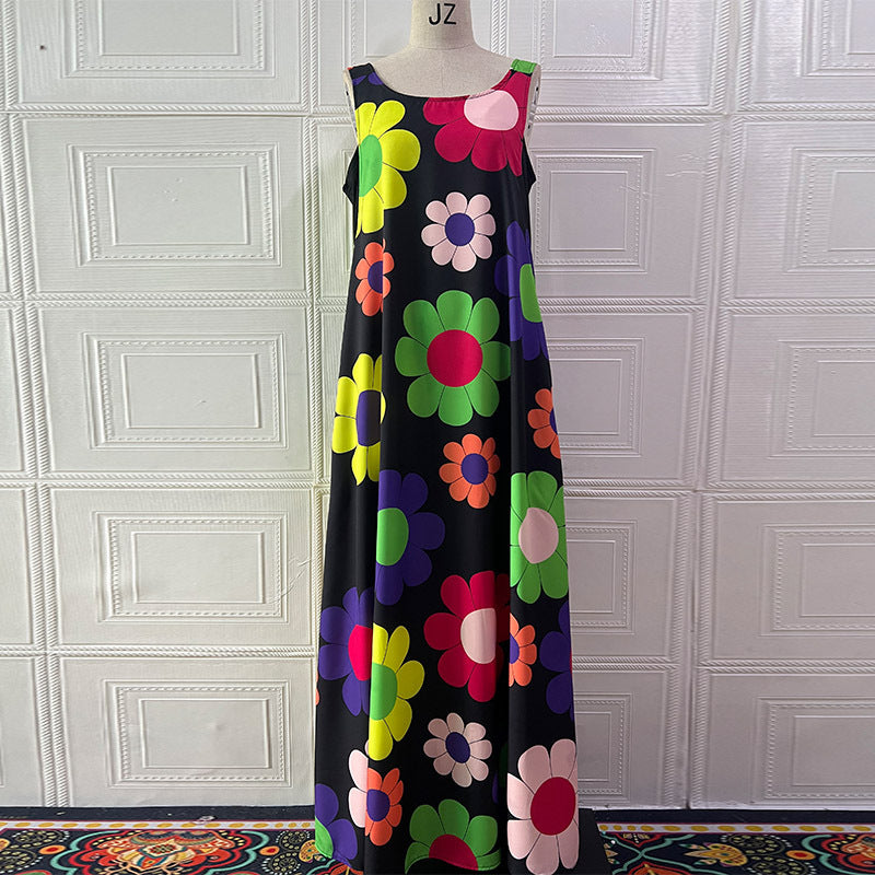 Printed Bohemian vacation style loose sleeveless dress