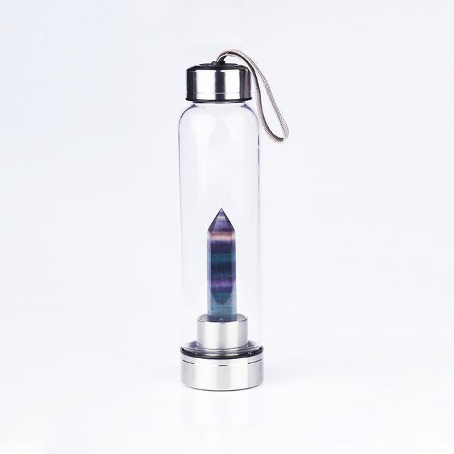 Natural Crystal Quartz Crystal Gemstone Water Bottle Wand Point Reiki Healing Crystal Glass Healing Bottle Glass Elixir Cup