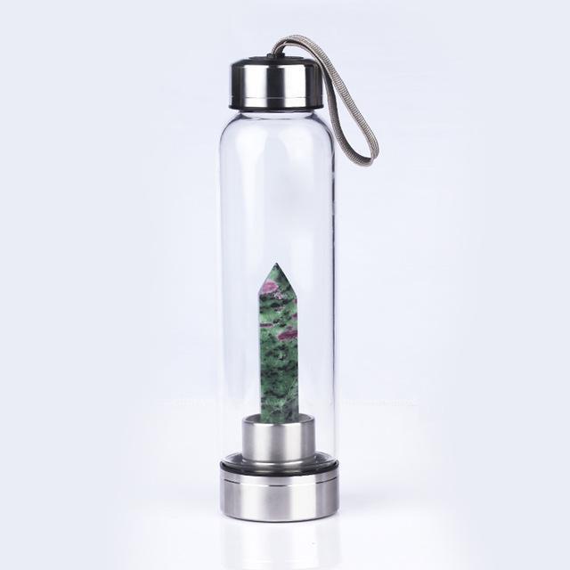 Natural Crystal Quartz Crystal Gemstone Water Bottle Wand Point Reiki Healing Crystal Glass Healing Bottle Glass Elixir Cup