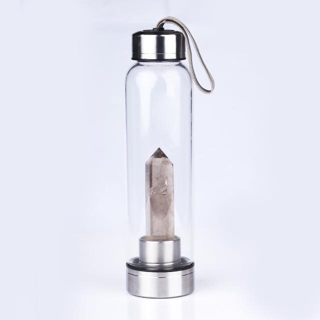 Natural Crystal Quartz Crystal Gemstone Water Bottle Wand Point Reiki Healing Crystal Glass Healing Bottle Glass Elixir Cup