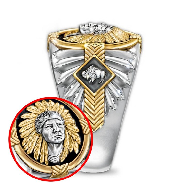 Indian Totem Ring SPIRIT OF THE WARRIOR Inscribed To Viking Warrior Gold Silver Rings Jewelry Man Gift