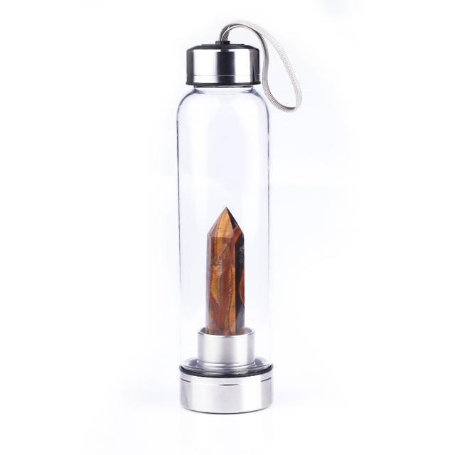Natural Crystal Quartz Crystal Gemstone Water Bottle Wand Point Reiki Healing Crystal Glass Healing Bottle Glass Elixir Cup