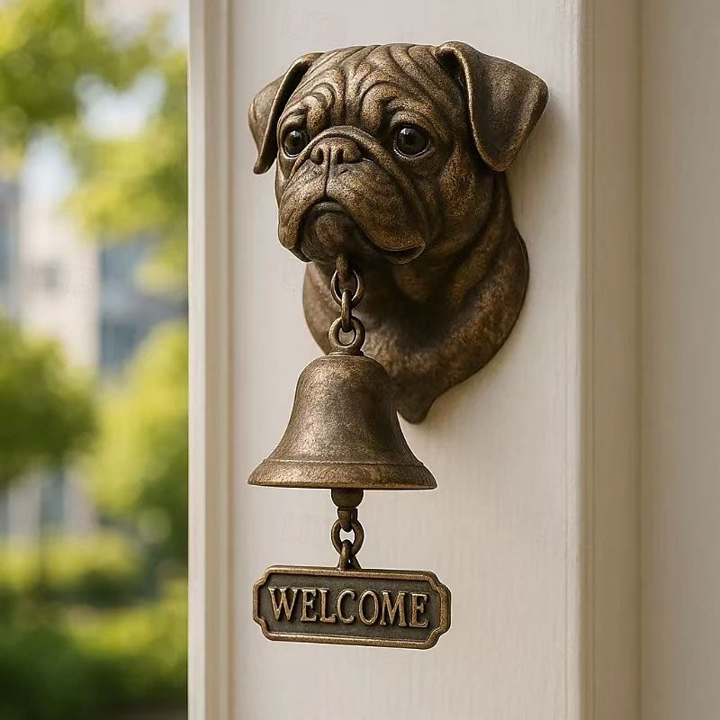 Dog welcome chime, vintage Bulldog Dobermann chime, metal merchant chime – wall decor for home/office entrance.