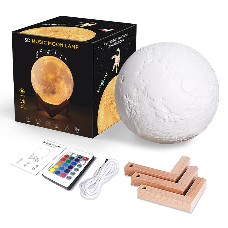 3D Print Colorful Bluetooth Msuic Moon Lamp Rechargeable Night Light For Moon light with 3Colors 16Colors Remote Decor Gift