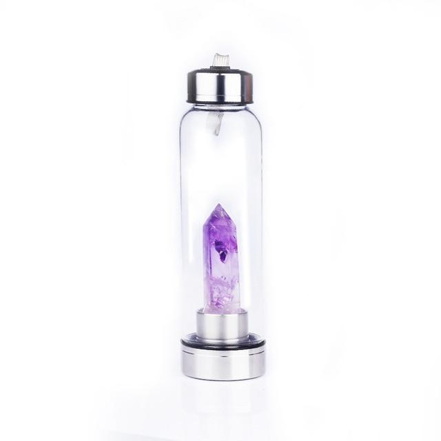 Natural Crystal Quartz Crystal Gemstone Water Bottle Wand Point Reiki Healing Crystal Glass Healing Bottle Glass Elixir Cup