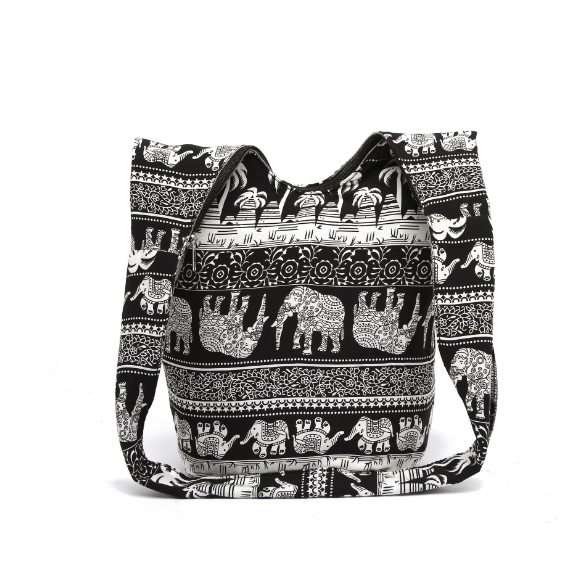 Hippie Elephant Sling Crossbody Bag Shoulder Bag Purse Thai Top Zip Handmade