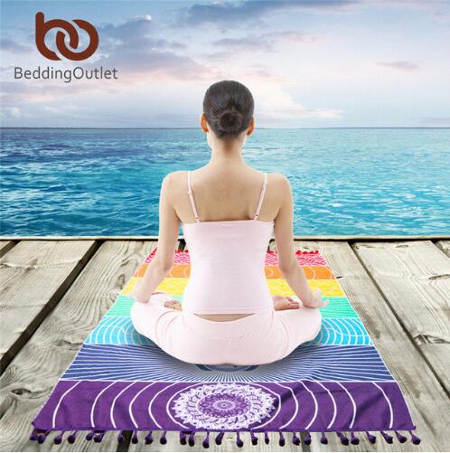 Chakra Rainbow Stripes Beach Towel For Adults Mandala Blanket Microfiber Rectangle Bohemian Tapestry Yoga Mat