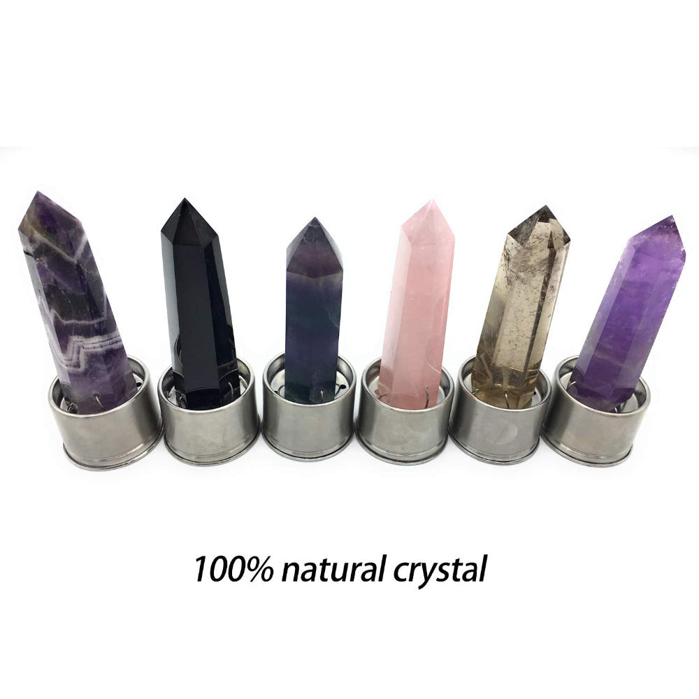 Natural Crystal Quartz Crystal Gemstone Water Bottle Wand Point Reiki Healing Crystal Glass Healing Bottle Glass Elixir Cup