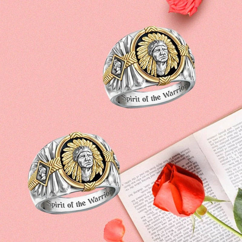 Indian Totem Ring SPIRIT OF THE WARRIOR Inscribed To Viking Warrior Gold Silver Rings Jewelry Man Gift