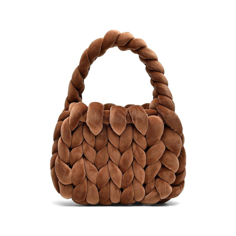 DIY hand woven crystal velvet core spun yarn woven hand-held mailman bag