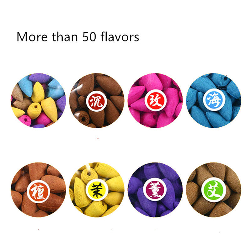 18 flavors 155 pcs Indian Natural Incense Smoke Backflow Incense Fragrant Aromatherapy Sandalwood Tibetan Cones C
