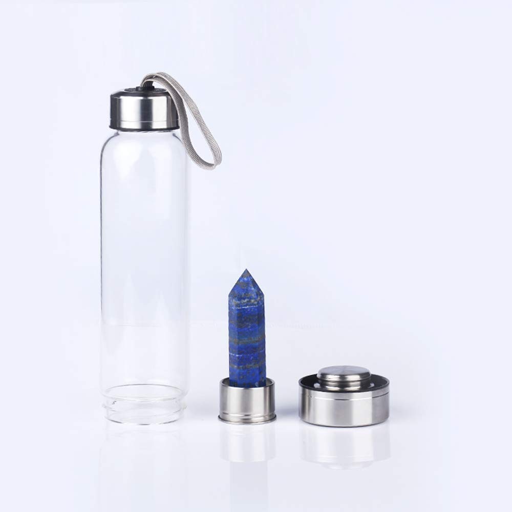 Natural Crystal Quartz Crystal Gemstone Water Bottle Wand Point Reiki Healing Crystal Glass Healing Bottle Glass Elixir Cup