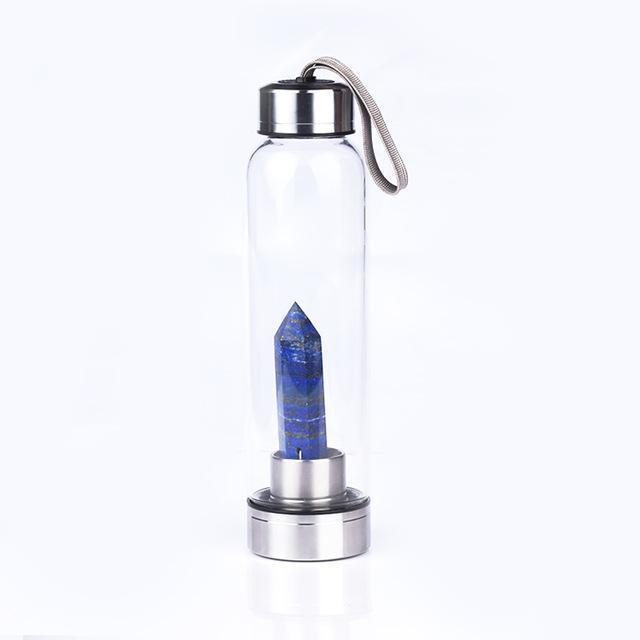 Natural Crystal Quartz Crystal Gemstone Water Bottle Wand Point Reiki Healing Crystal Glass Healing Bottle Glass Elixir Cup