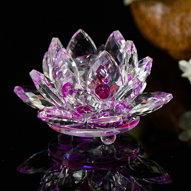 80 mm Feng shui Quartz Crystal Lotus Flower Crafts Glass Paperweight Ornaments Figurines Home Wedding Party Decor Gifts Souvenir