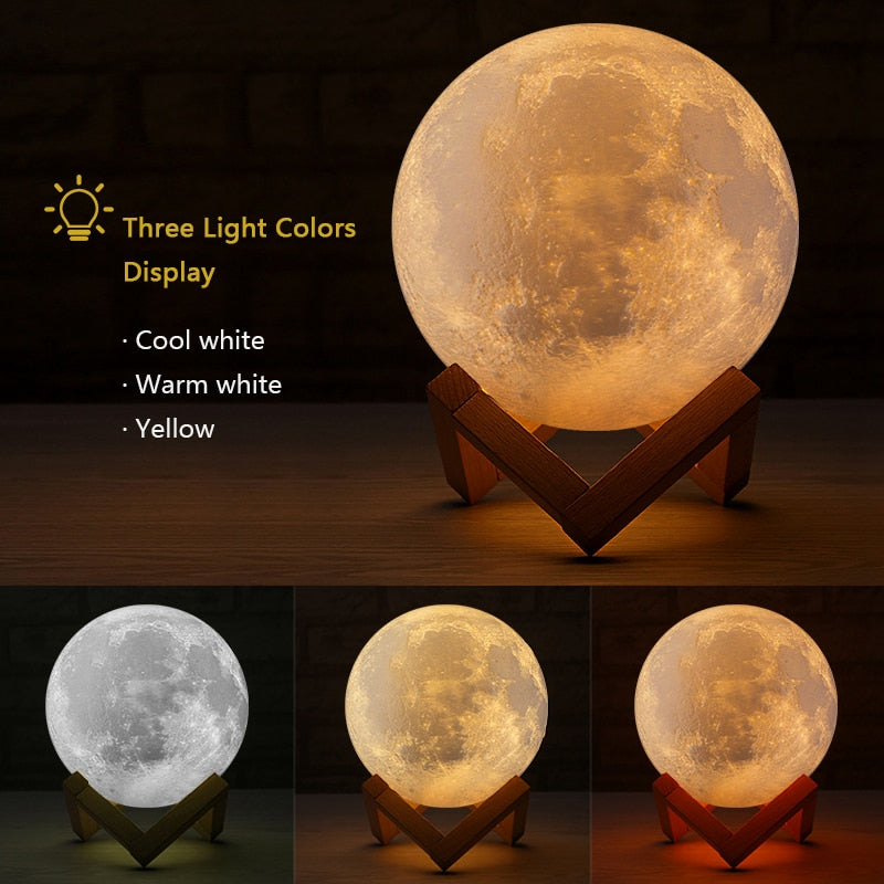 3D Print Colorful Bluetooth Msuic Moon Lamp Rechargeable Night Light For Moon light with 3Colors 16Colors Remote Decor Gift