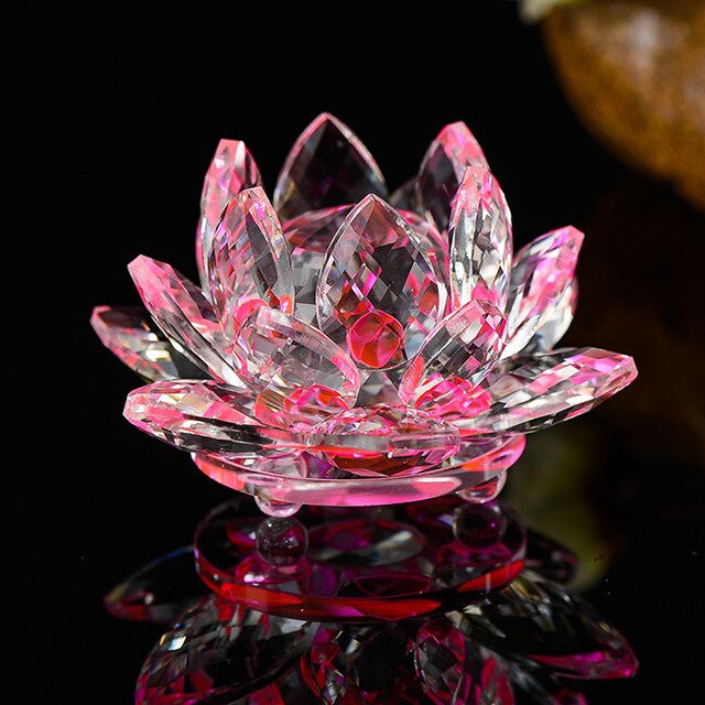 80 mm Feng shui Quartz Crystal Lotus Flower Crafts Glass Paperweight Ornaments Figurines Home Wedding Party Decor Gifts Souvenir