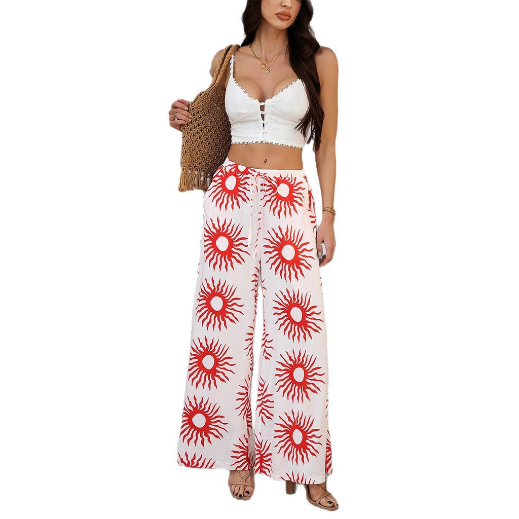 Bohemian vacation style cotton printed casual pants