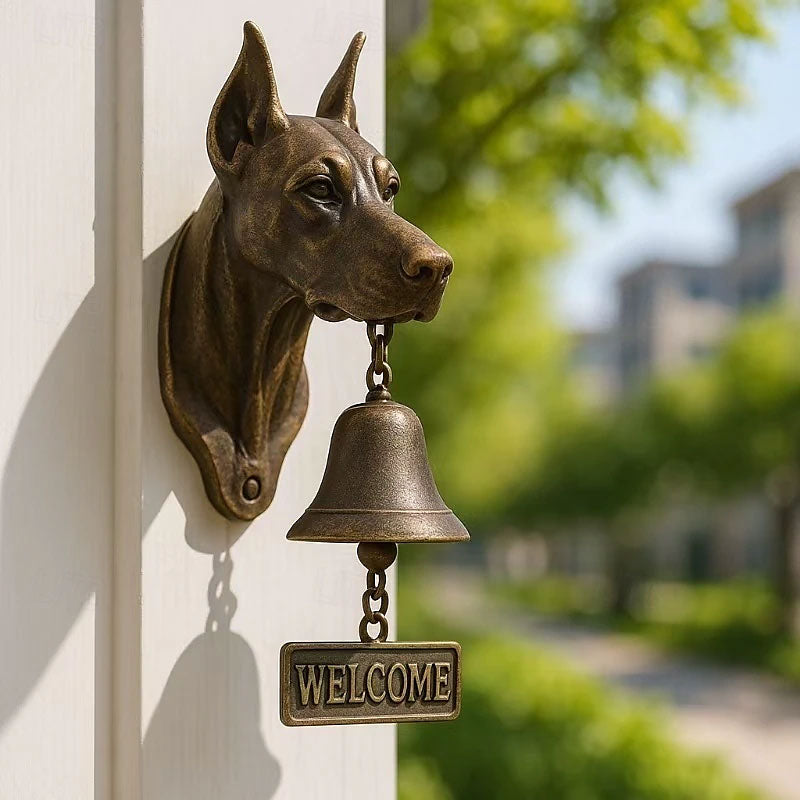 Dog welcome chime, vintage Bulldog Dobermann chime, metal merchant chime – wall decor for home/office entrance.