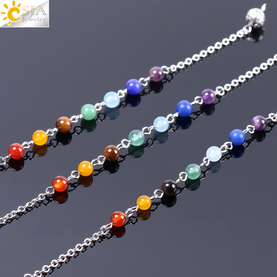 CSJA Reiki Healing 7 Chakra Natural Stone Pendulum for Dowsing Hexagonal Prism Pyramid White Pink Crystal Obsidian Pendants