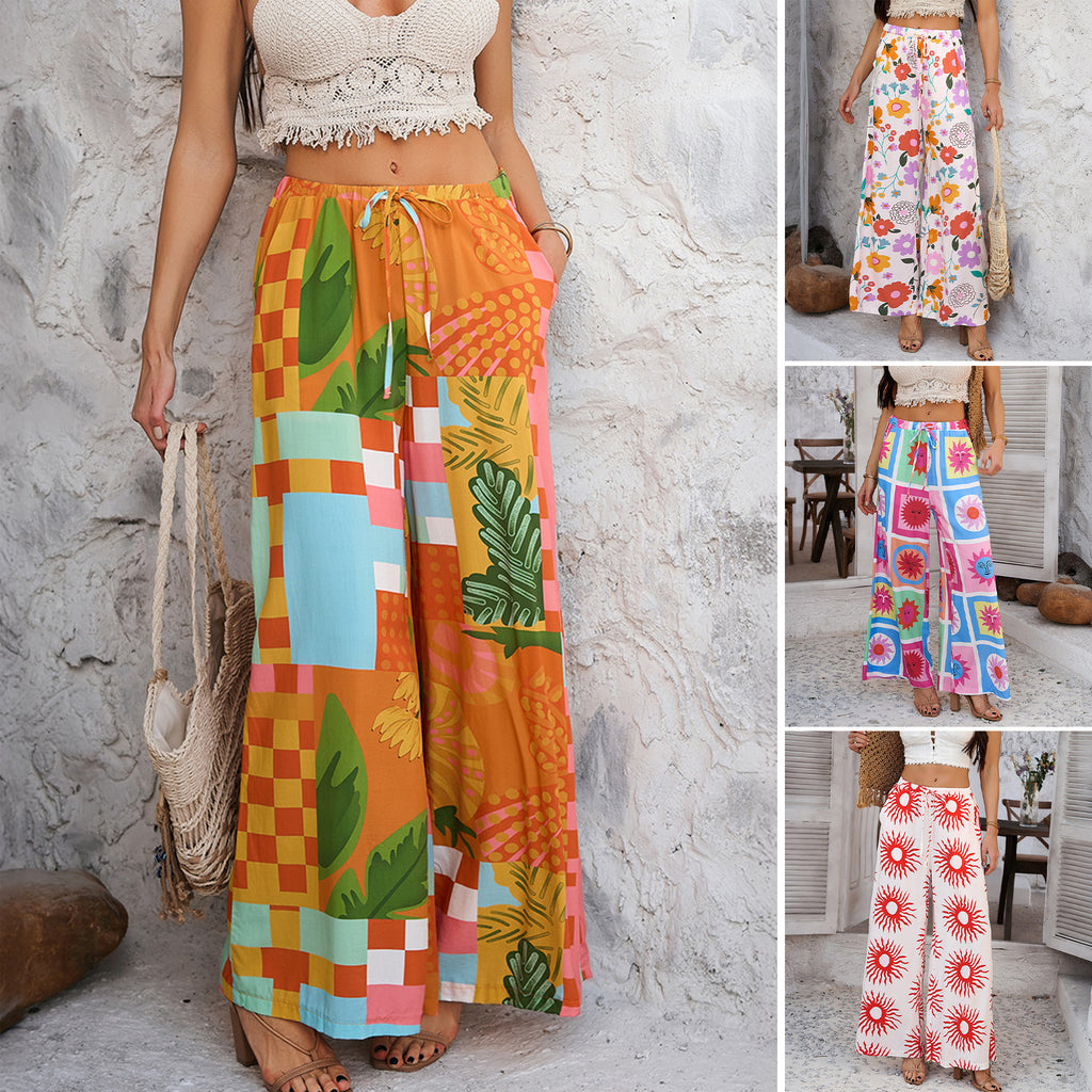 Bohemian vacation style cotton printed casual pants