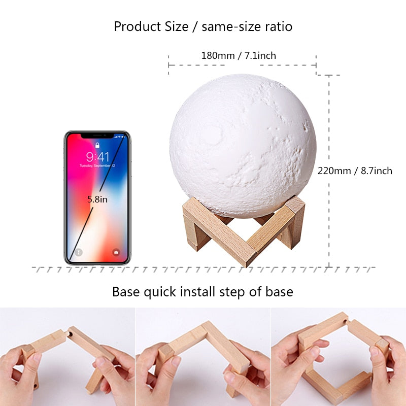 3D Print Colorful Bluetooth Msuic Moon Lamp Rechargeable Night Light For Moon light with 3Colors 16Colors Remote Decor Gift