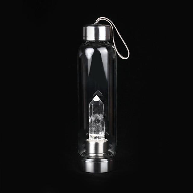 Natural Crystal Quartz Crystal Gemstone Water Bottle Wand Point Reiki Healing Crystal Glass Healing Bottle Glass Elixir Cup