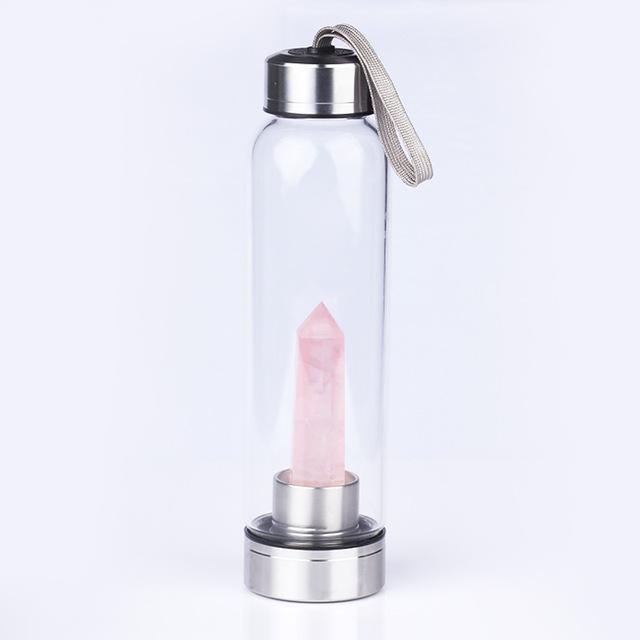 Natural Crystal Quartz Crystal Gemstone Water Bottle Wand Point Reiki Healing Crystal Glass Healing Bottle Glass Elixir Cup