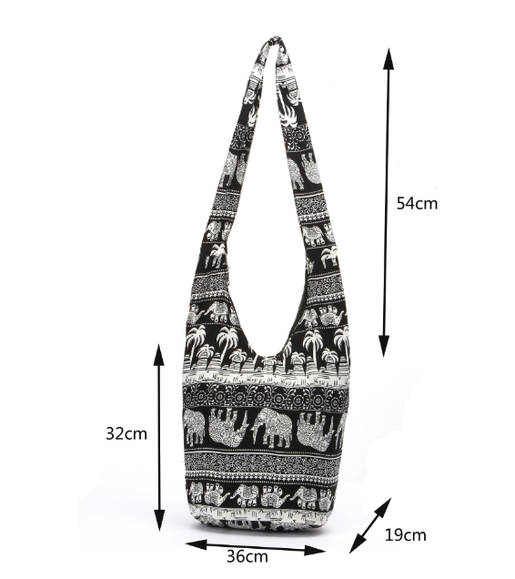 Hippie Elephant Sling Crossbody Bag Shoulder Bag Purse Thai Top Zip Handmade