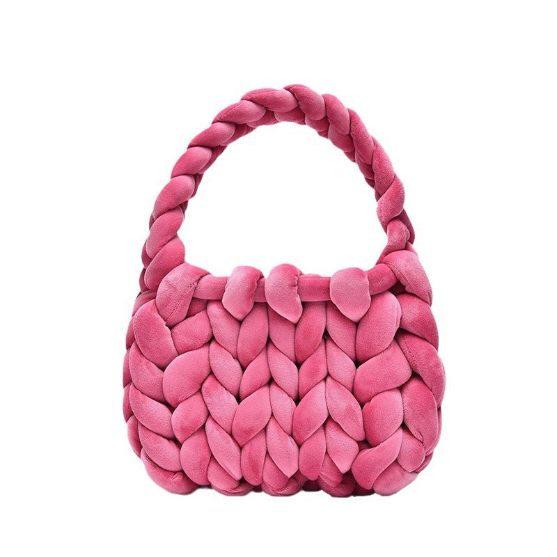 DIY hand woven crystal velvet core spun yarn woven hand-held mailman bag