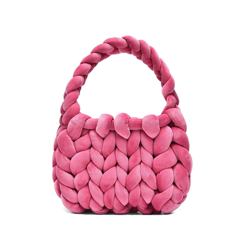 DIY hand woven crystal velvet core spun yarn woven hand-held mailman bag