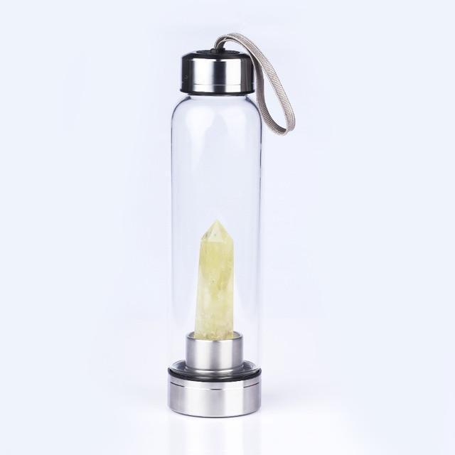 Natural Crystal Quartz Crystal Gemstone Water Bottle Wand Point Reiki Healing Crystal Glass Healing Bottle Glass Elixir Cup