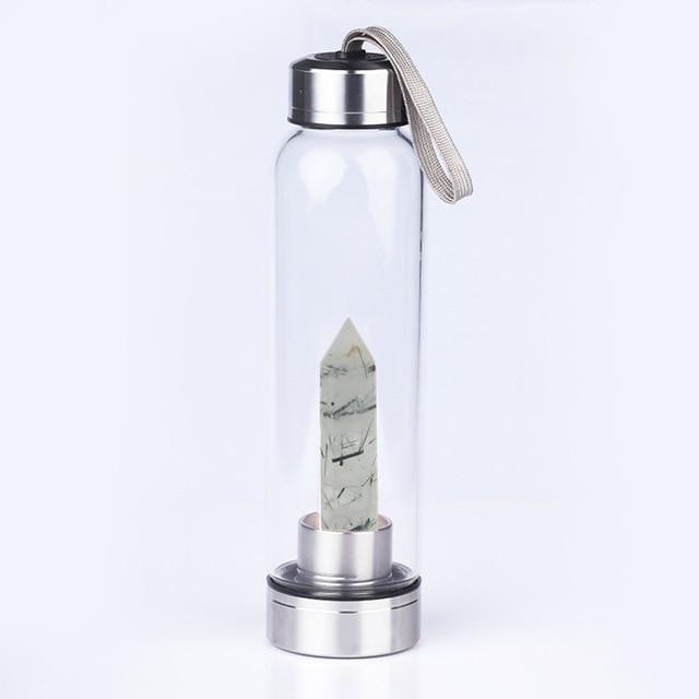 Natural Crystal Quartz Crystal Gemstone Water Bottle Wand Point Reiki Healing Crystal Glass Healing Bottle Glass Elixir Cup