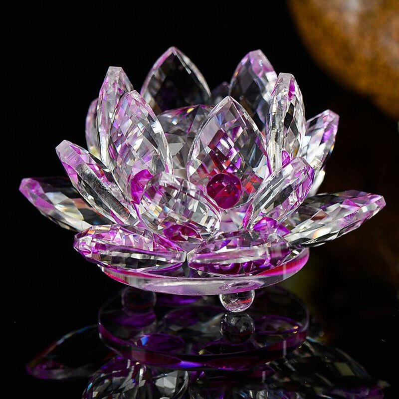 80 mm Feng shui Quartz Crystal Lotus Flower Crafts Glass Paperweight Ornaments Figurines Home Wedding Party Decor Gifts Souvenir