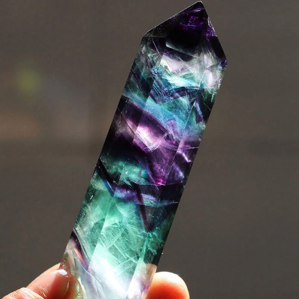 Natural Fluorite Crystal Colorful Striped Fluorite3-5CM Quartz Crystal Stone Point Healing Hexagonal Wand Treatment Stone