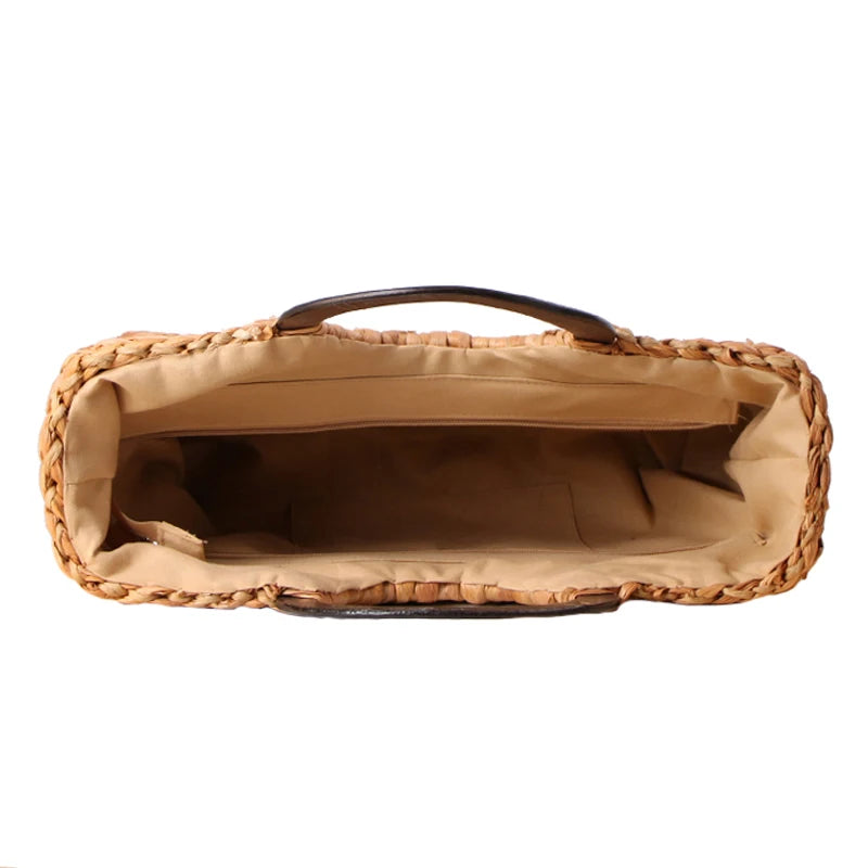 Women Vintage Rattan Handbag Female Bohemian Summer Beach Straw Bags Lady Simple Weave Bag Handmade Casual Large Tote