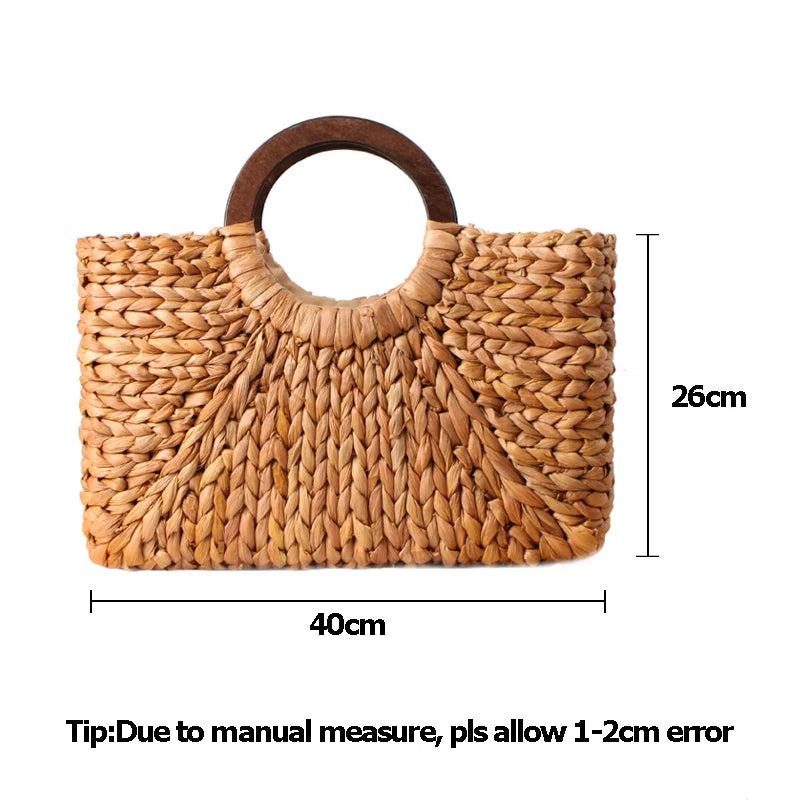 Women Vintage Rattan Handbag Female Bohemian Summer Beach Straw Bags Lady Simple Weave Bag Handmade Casual Large Tote